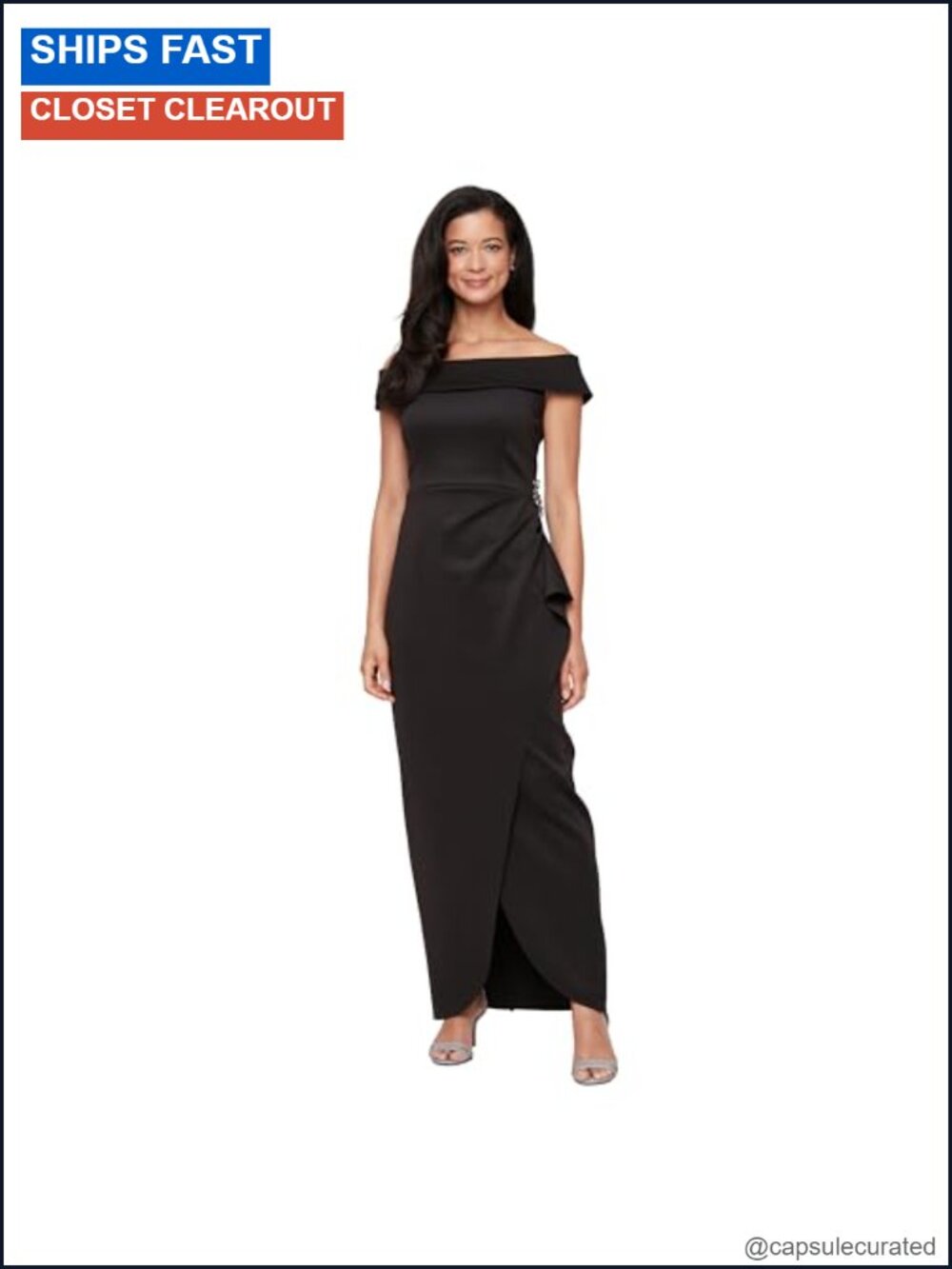 Stretch Scuba Crepe Off Shoulder Sheath Dress Embellished Formal Gown